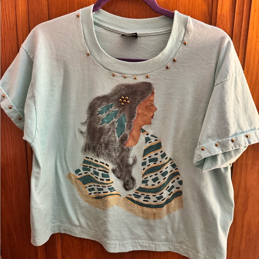 Screen Stars Blue Tee with Gold Accents